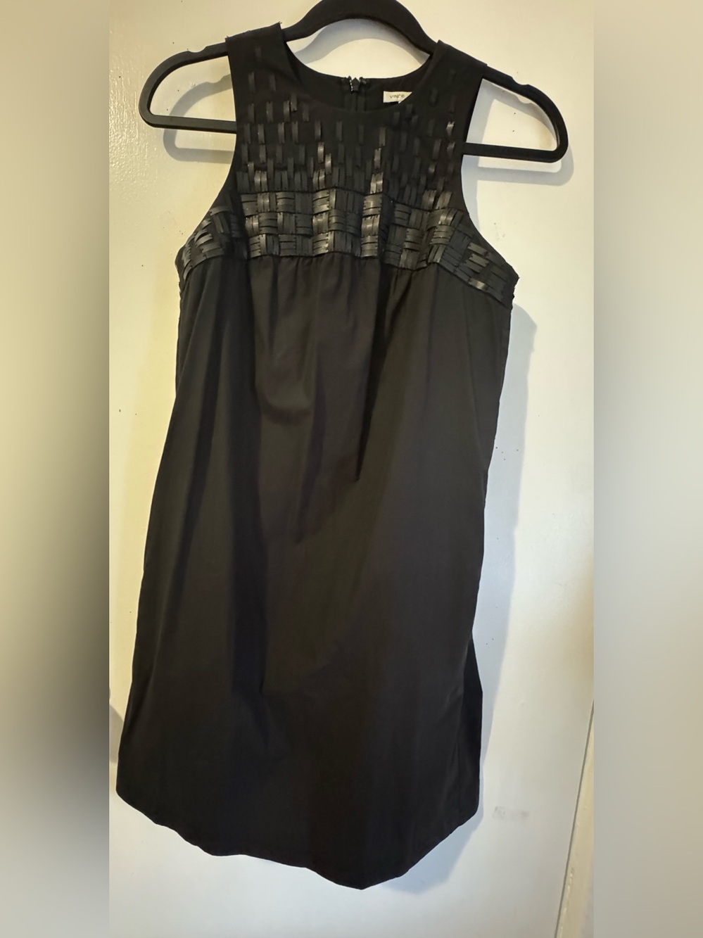 Vince Black Sleeveless Shift Dress with Embellished Yoke